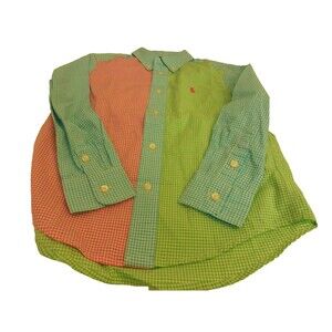 Ralph Lauren Boys Sz. 5  Button Down Plaid Shirt Pink Green Blue Long Sleeve